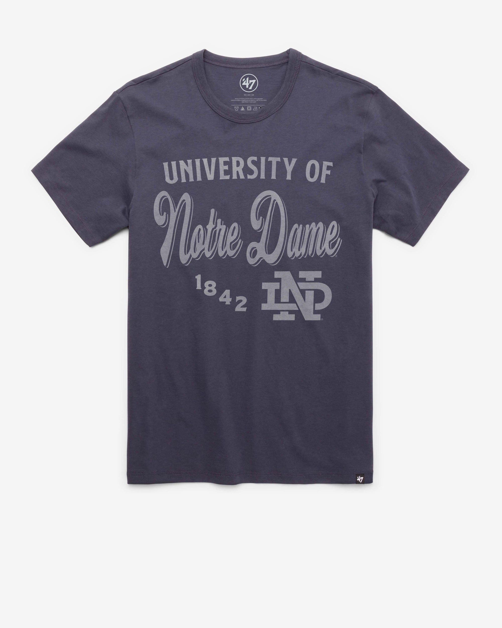 NOTRE DAME FIGHTING IRISH VINTAGE DIAG SCRIPT '47 FRANKLIN TEE
