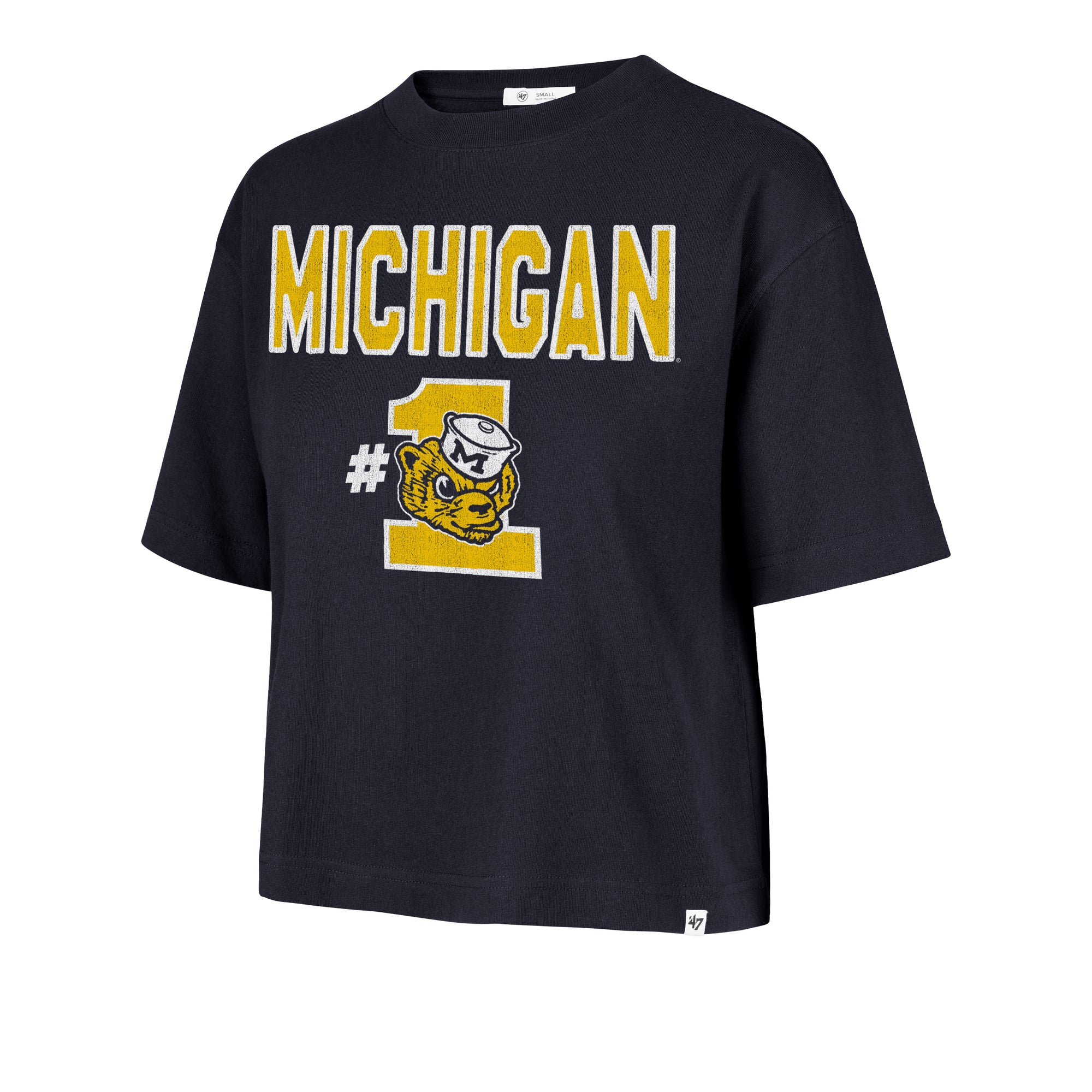 MICHIGAN WOLVERINES VINTAGE FIRST RANK '47 FOUNDATION CROP TEE WOMENS