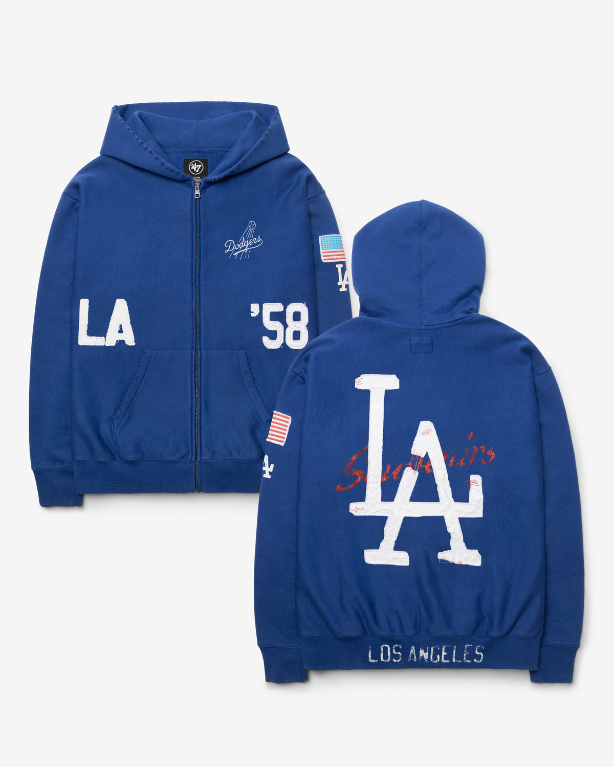 LOS ANGELES DODGERS COOPERSTOWN FIRST NINE DISTRESS '47 FULL ZIP HOOD