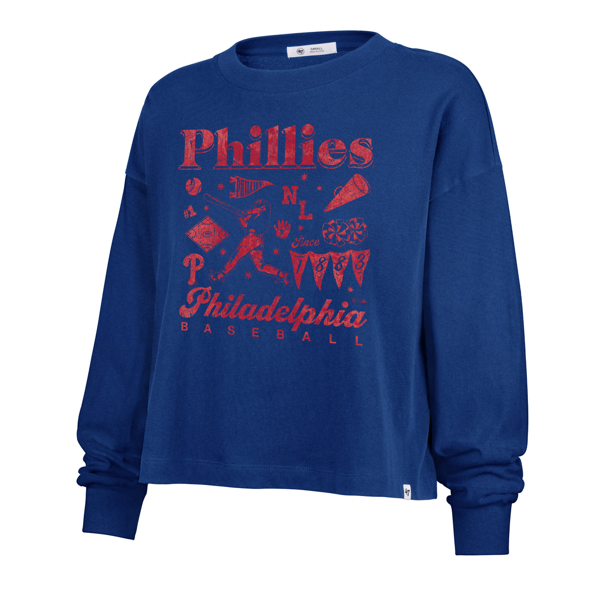 PHILADELPHIA PHILLIES TEAM COLLAGE '47 SYDNEY LONG SLEEVE TEE WOMENS