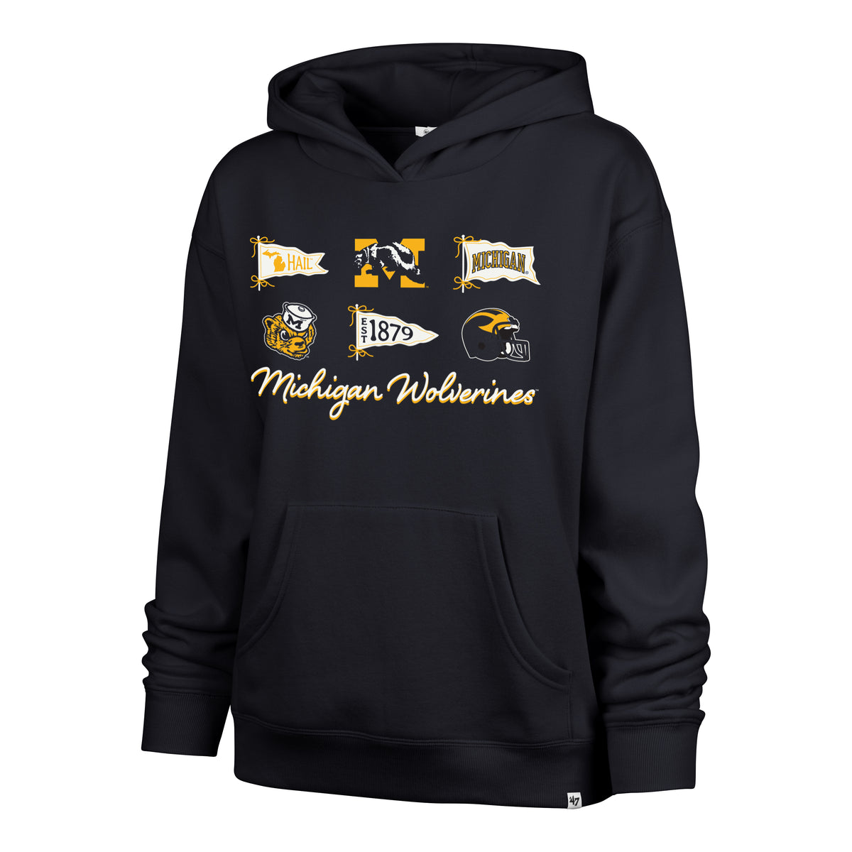 MICHIGAN WOLVERINES VINTAGE BOW AND BANNERS '47 NAOMI HOOD WOMENS