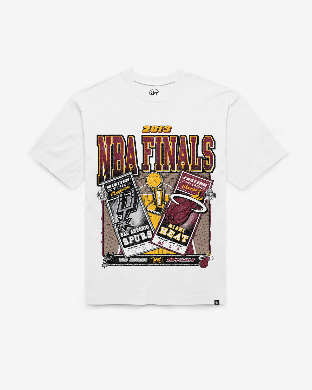 SAN ANTONIO SPURS VS. MIAMI HEAT NBA FINALS DUELING COURT MATCHUP '47 FOUNDATION TEE
