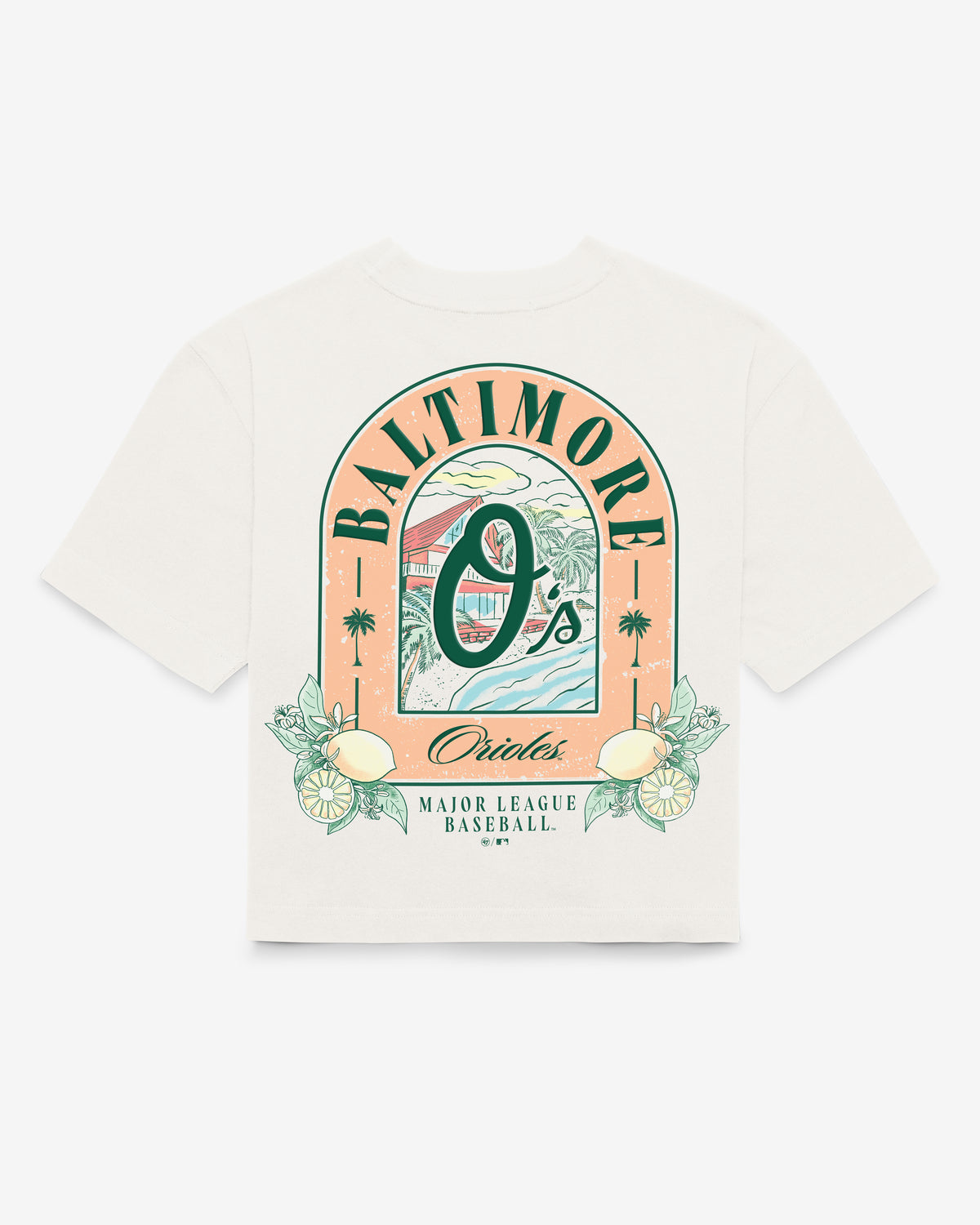 BALTIMORE ORIOLES VACAY SCENES BACKER '47 REED CITY TEE WOMENS
