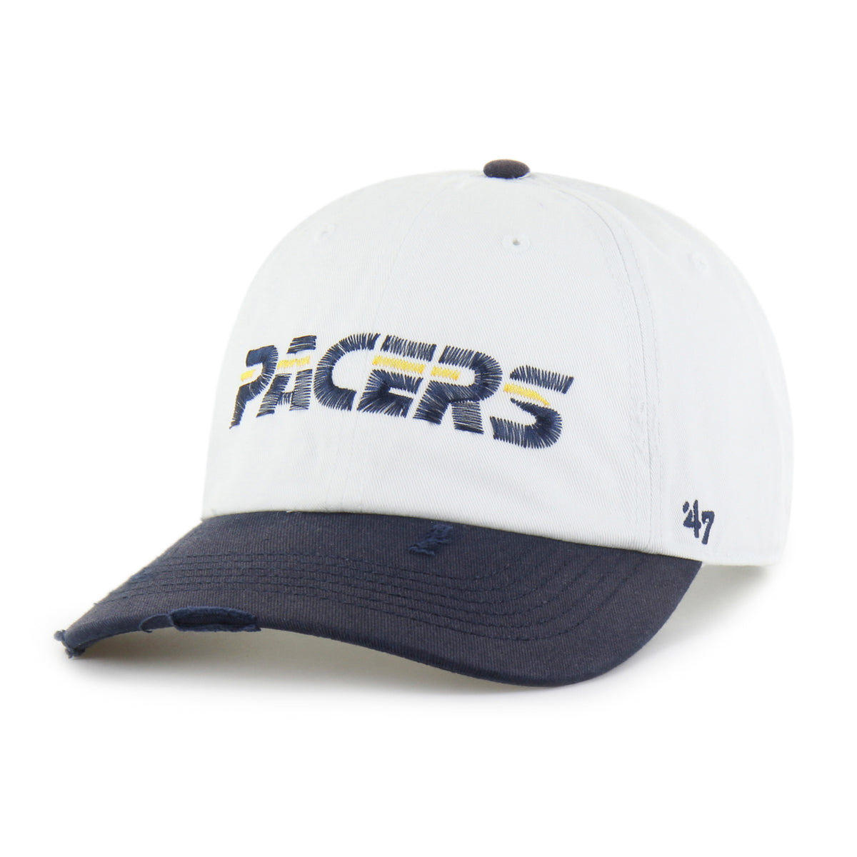 INDIANA PACERS HARDWOOD CLASSICS WORN SCRIPT '47 CLEAN UP MF MID FIT