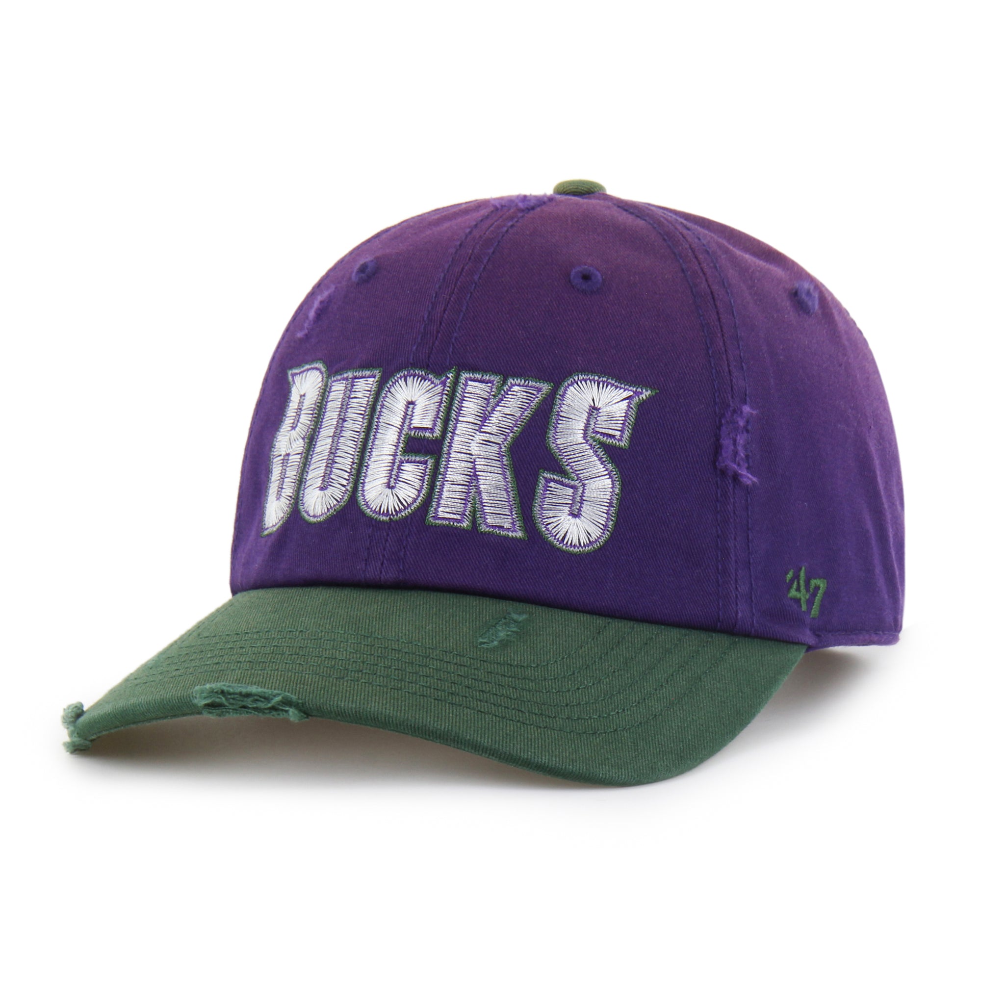 MILWAUKEE BUCKS HARDWOOD CLASSICS WORN SCRIPT '47 CLEAN UP MF MID FIT