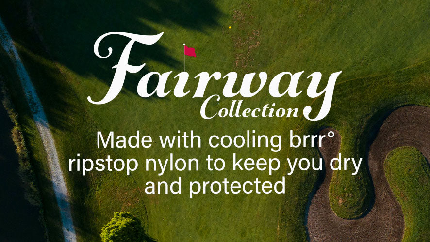 Fairway Collection. Made with cooling brrr ripstop nylon to keep you dry and protected.
