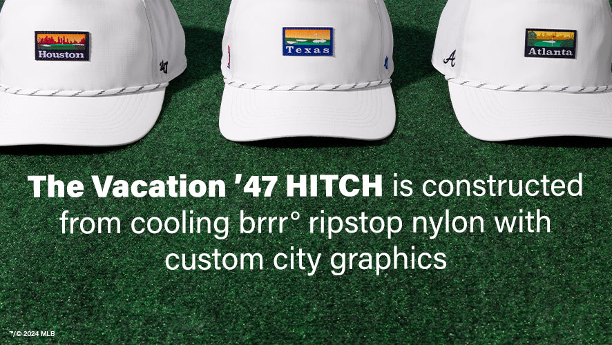 The Vacation '47 HITCH is constructed from cooling brrr° ripstop nylon with custom city graphics.