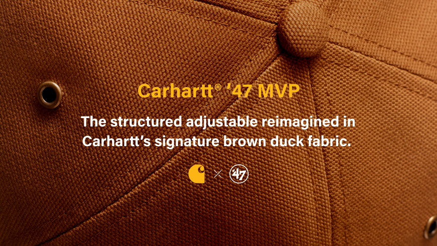Carhartt '47 MVP- The structured adjustable reimagined in carhartts signature brown duck fabric. detail image of the top of a carhartt hat