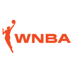 WNBA logo with orange silhouette of a basketball player and 'WNBA' text on a black background