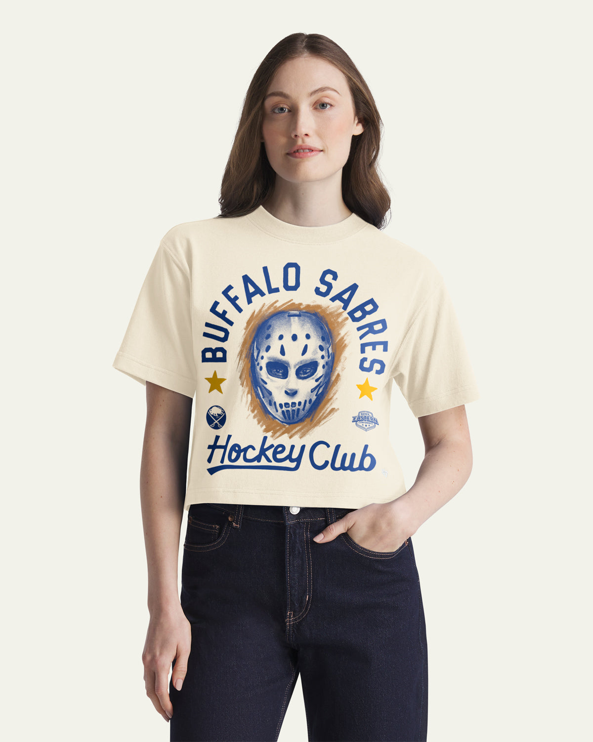 BUFFALO SABRES ARCH MASK '47 FOUNDATION CROP TEE WOMENS