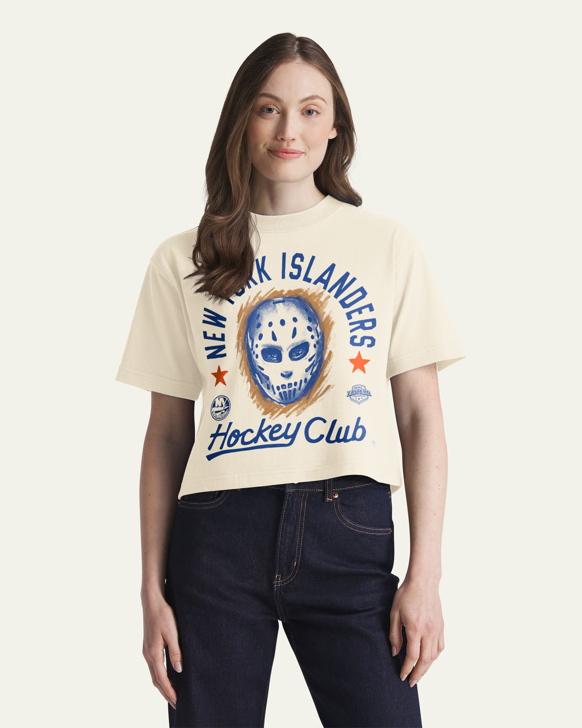 NEW YORK ISLANDERS ARCH MASK '47 FOUNDATION CROP TEE WOMENS