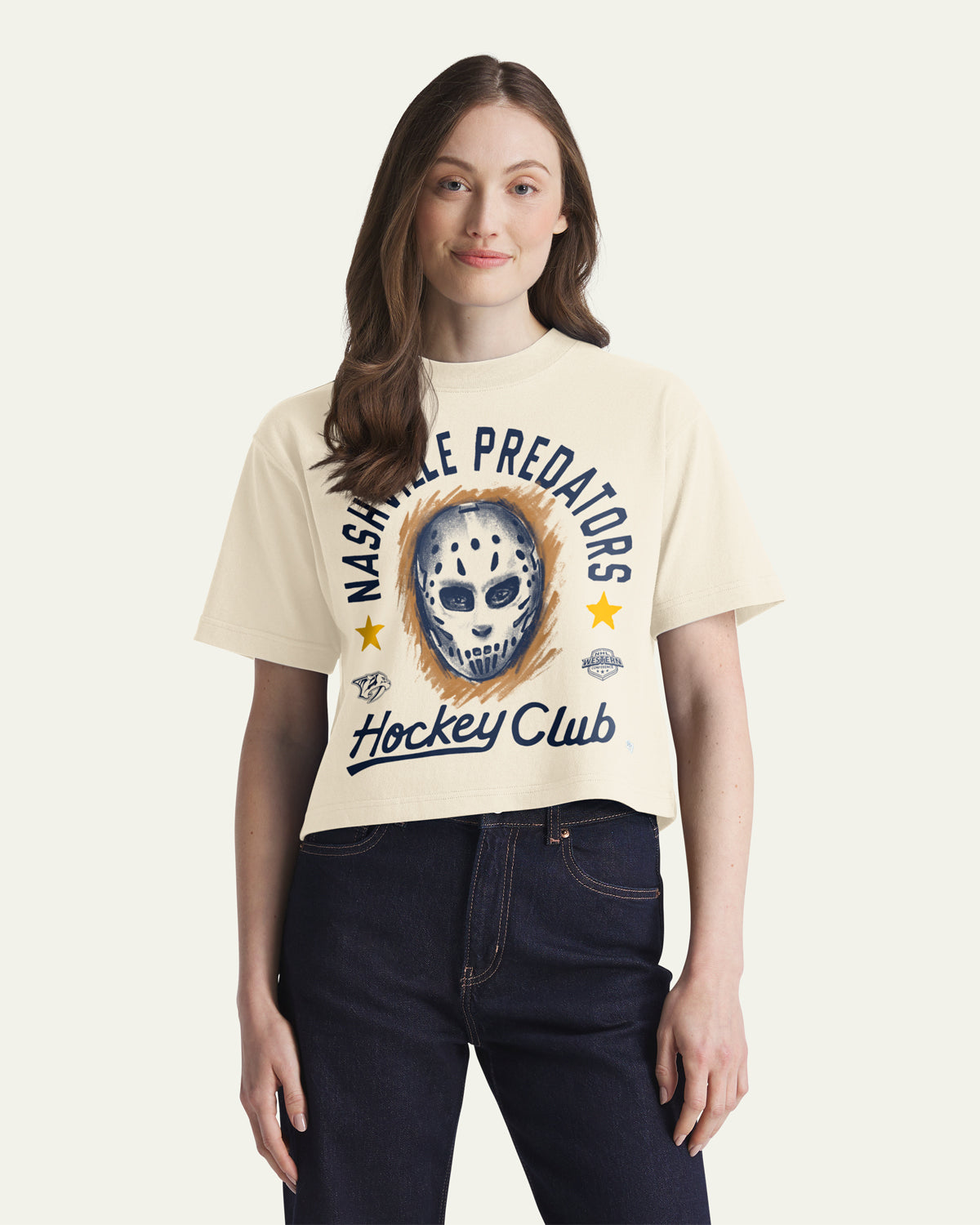 NASHVILLE PREDATORS ARCH MASK '47 FOUNDATION CROP TEE WOMENS