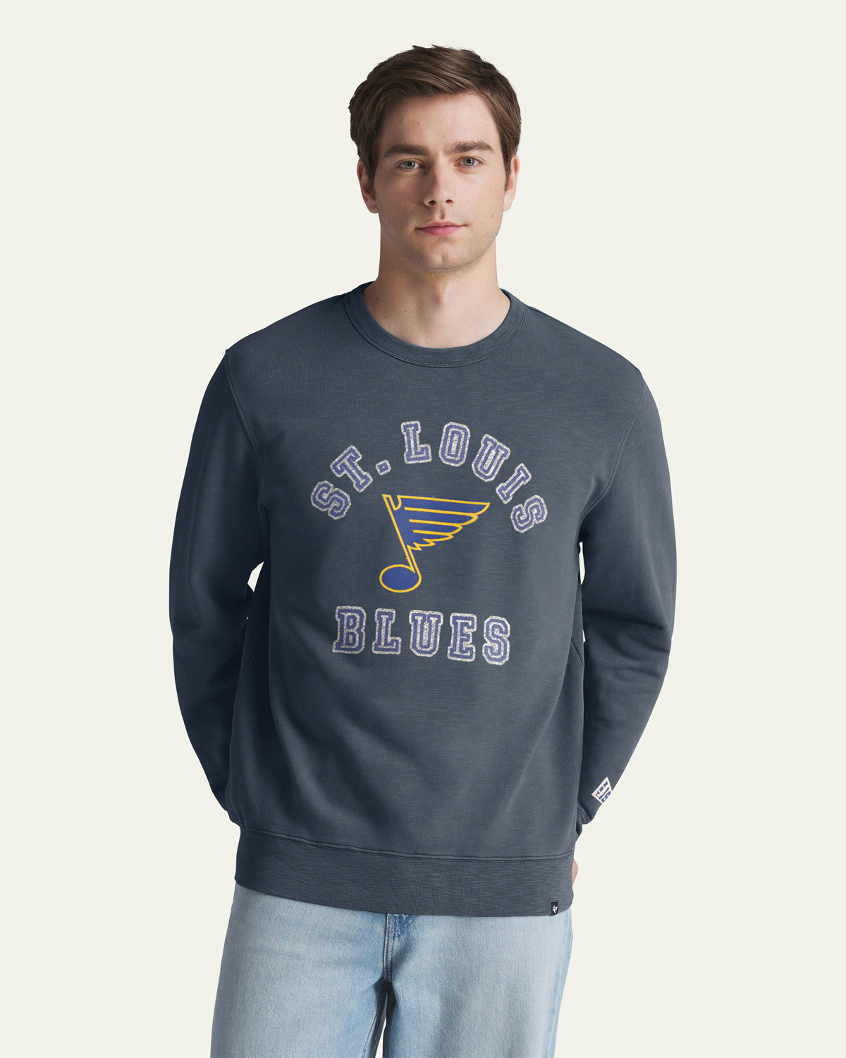 ST LOUIS BLUES VINTAGE CALDERWOOD WELL WORN '47 FRENCH TERRY CREW