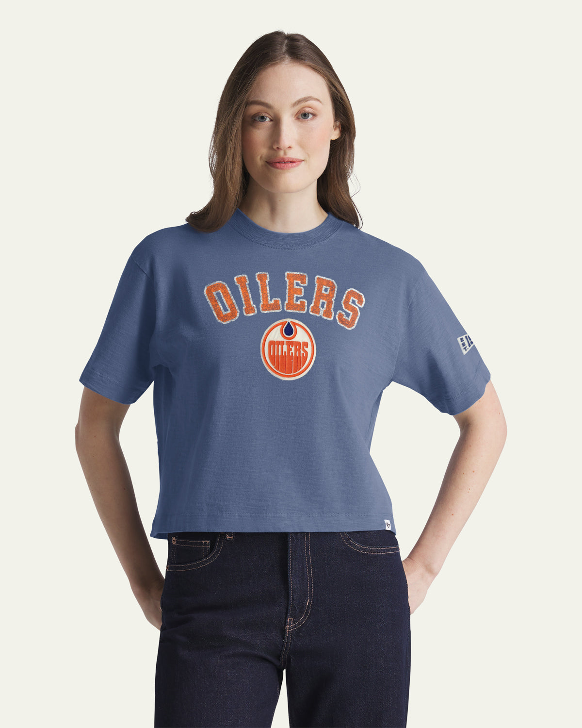 EDMONTON OILERS VINTAGE ELMORE WELL WORN '47 HEAVY SLUB TEE WOMENS