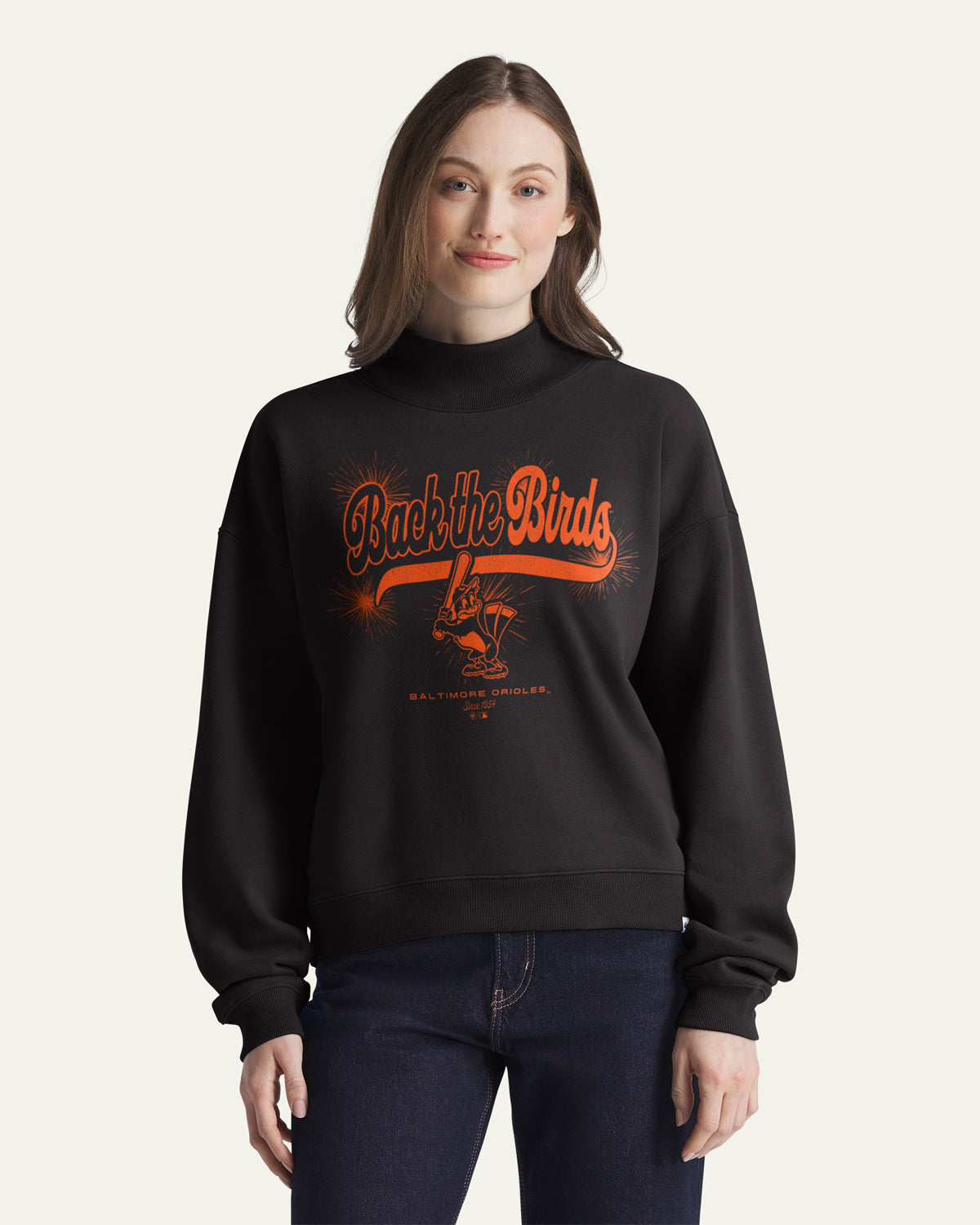 BALTIMORE ORIOLES COOPERSTOWN VARSITY HOUSE '47 WOMEN'S MOCK NECK PULLOVER
