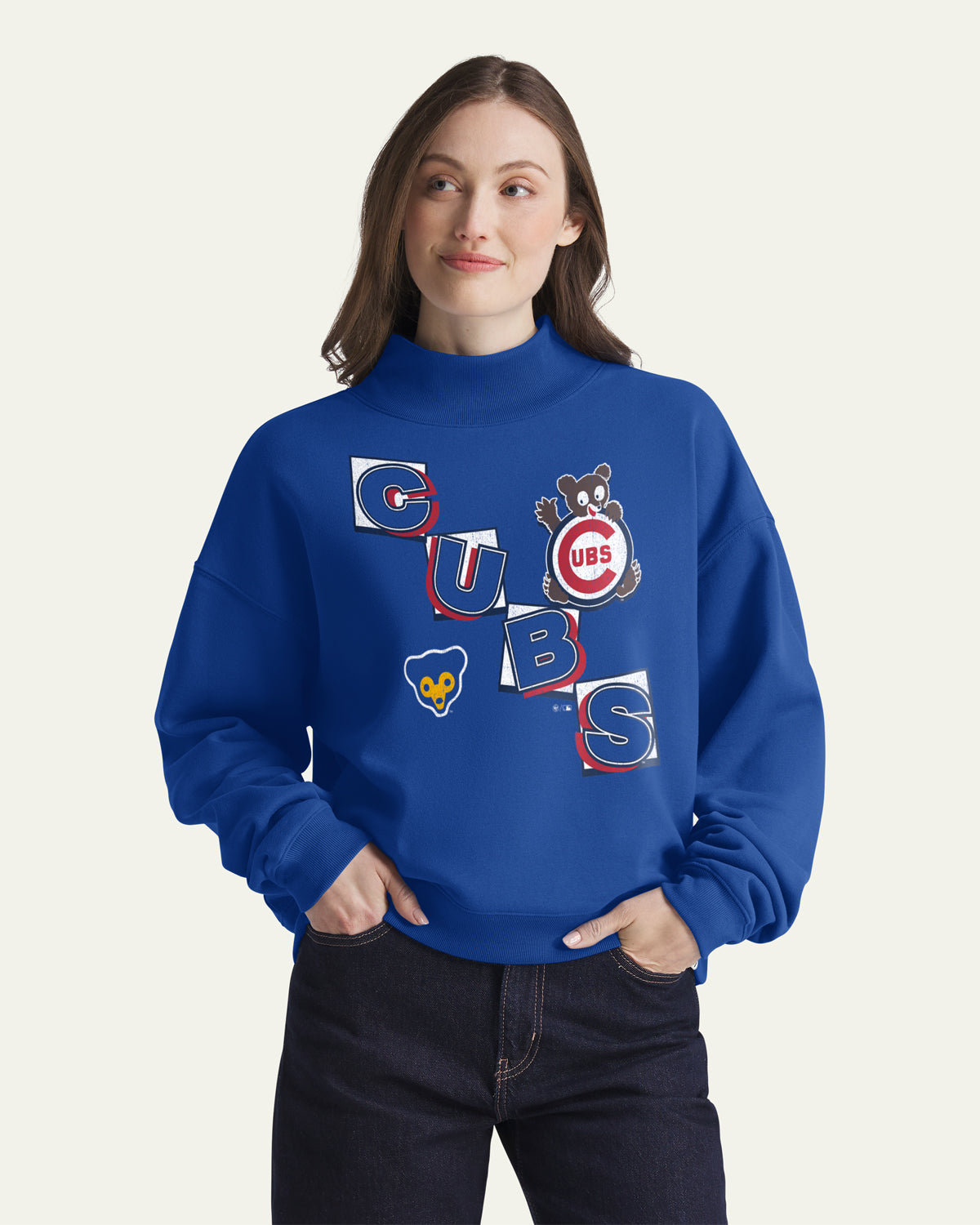 CHICAGO CUBS COOPERSTOWN VARSITY HOUSE '47 WOMEN'S MOCK NECK PULLOVER