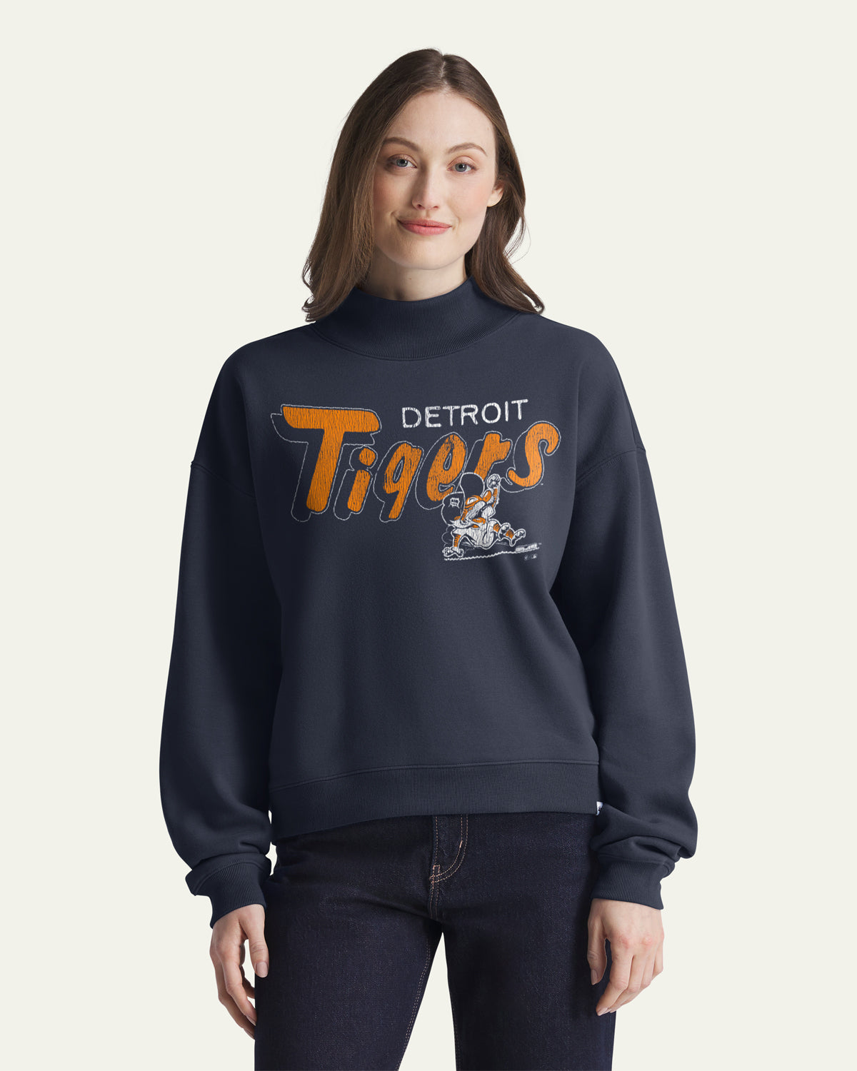 DETROIT TIGERS COOPERSTOWN VARSITY HOUSE '47 WOMEN'S MOCK NECK PULLOVER