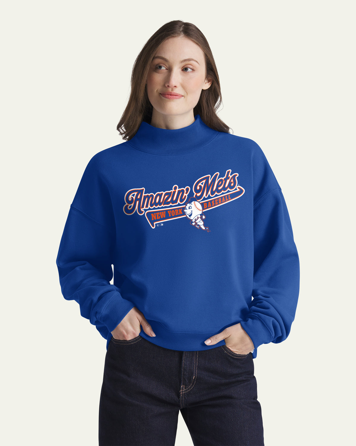 NEW YORK METS COOPERSTOWN VARSITY HOUSE '47 WOMEN'S MOCK NECK PULLOVER