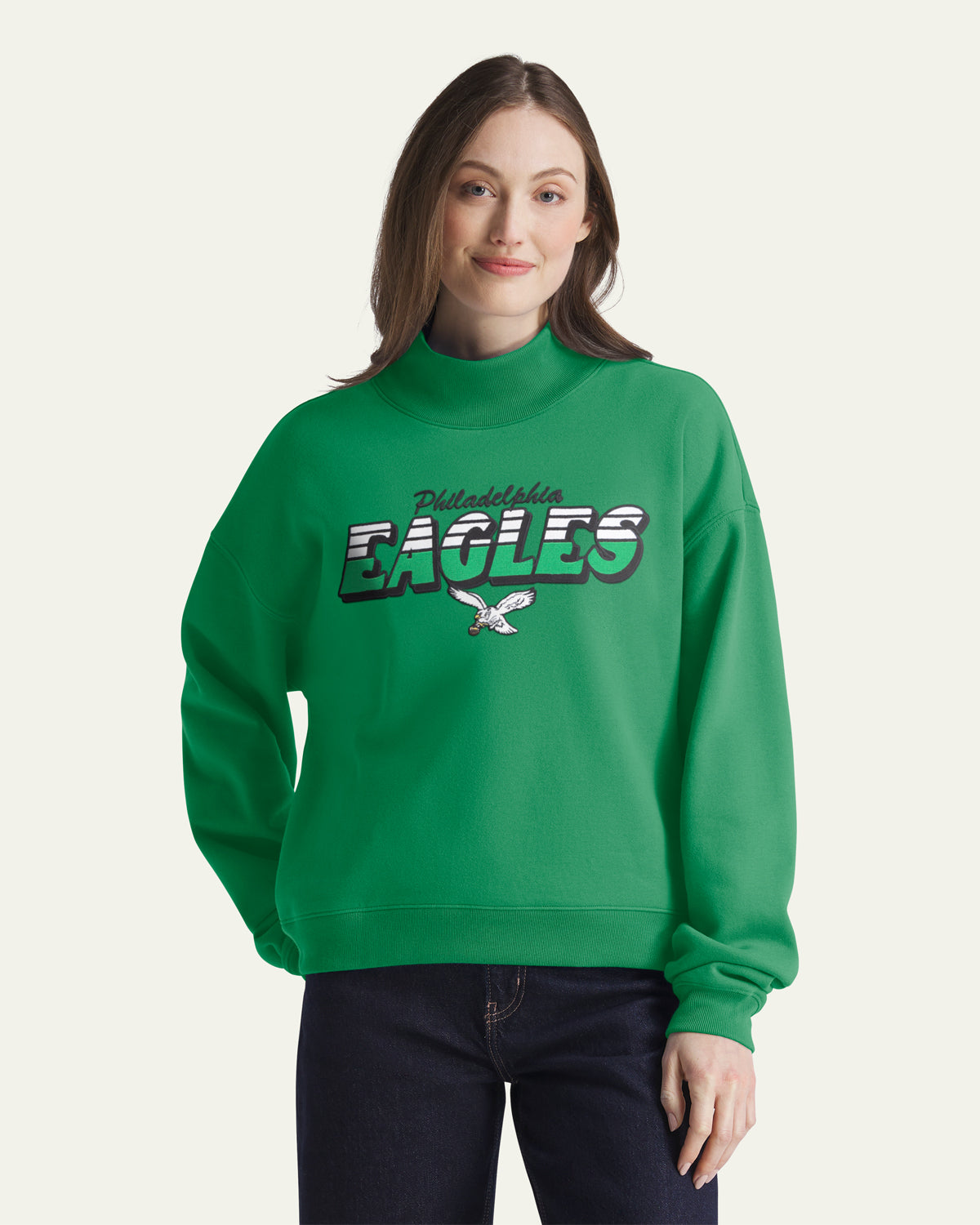 PHILADELPHIA EAGLES HISTORIC VARSITY HOUSE '47 WOMEN'S MOCK NECK PULLOVER