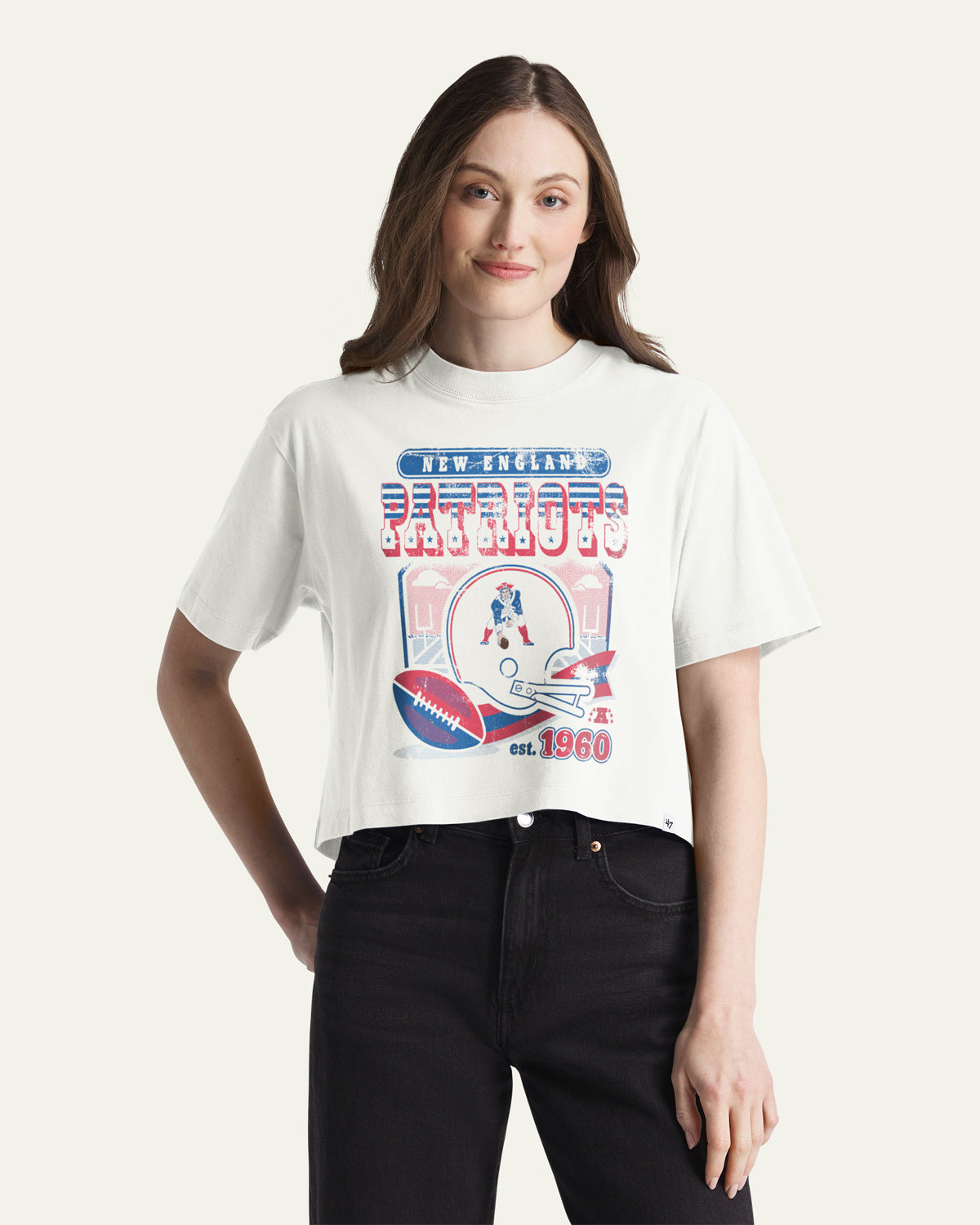 NEW ENGLAND PATRIOTS HISTORIC VARSITY HOUSE '47 WOMEN'S REED CITY TEE