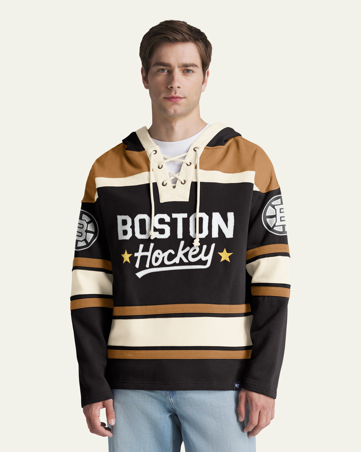 BOSTON BRUINS BLOCK SCRIPT SUPERIOR '47 LACER HOOD
