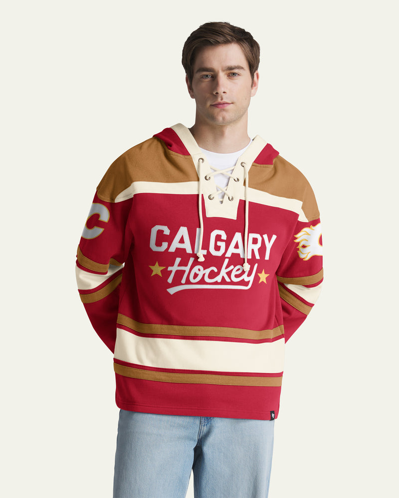 CALGARY FLAMES BLOCK SCRIPT SUPERIOR '47 LACER HOOD