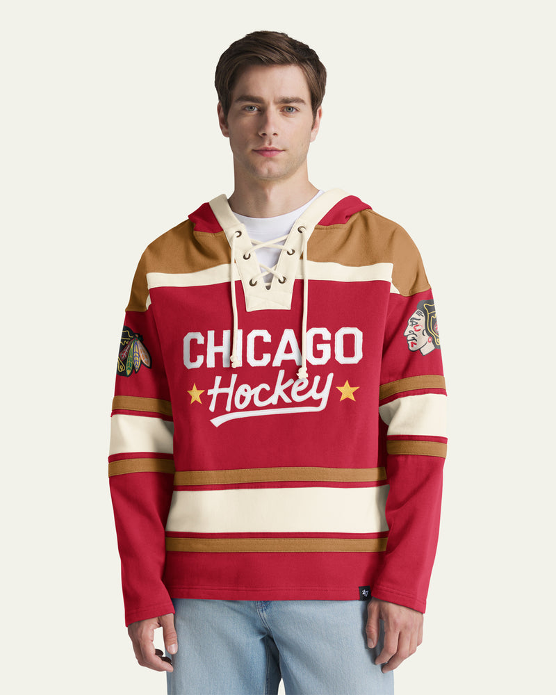 CHICAGO BLACKHAWKS BLOCK SCRIPT SUPERIOR '47 LACER HOOD