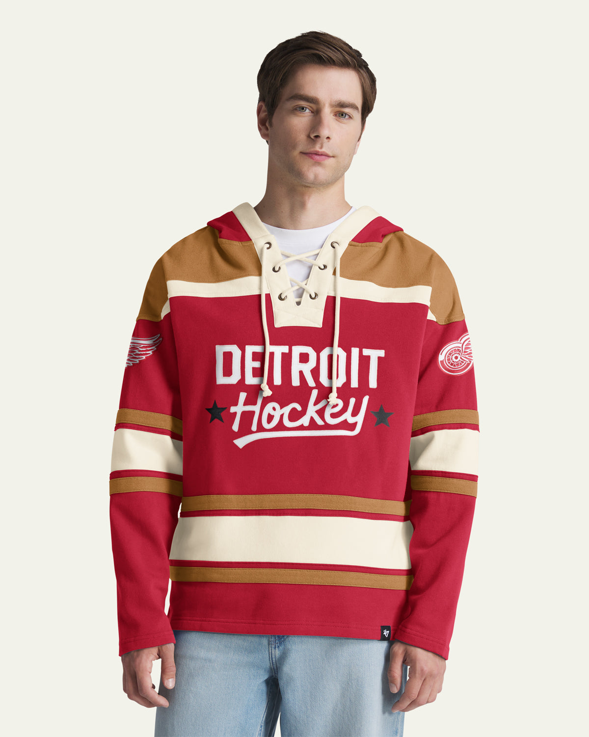 DETROIT RED WINGS BLOCK SCRIPT SUPERIOR '47 LACER HOOD