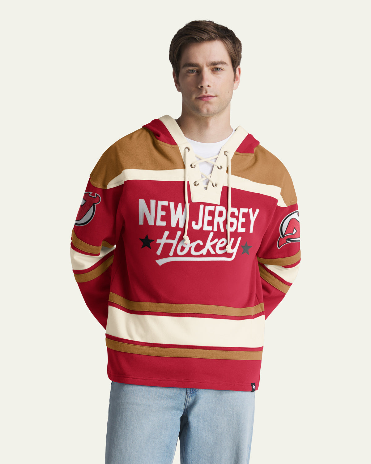 NEW JERSEY DEVILS BLOCK SCRIPT SUPERIOR '47 LACER HOOD