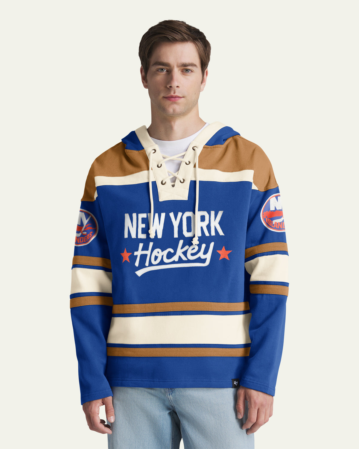 NEW YORK ISLANDERS BLOCK SCRIPT SUPERIOR '47 LACER HOOD