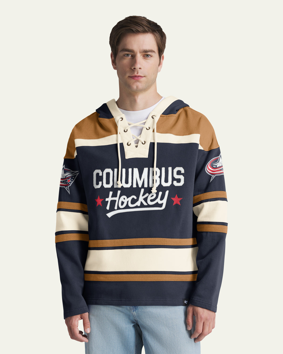 COLUMBUS BLUE JACKETS BLOCK SCRIPT SUPERIOR '47 LACER HOOD