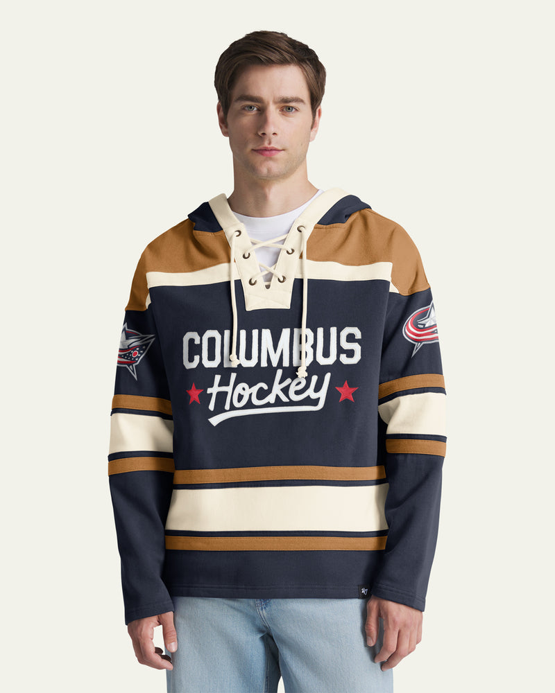 COLUMBUS BLUE JACKETS BLOCK SCRIPT SUPERIOR '47 LACER HOOD