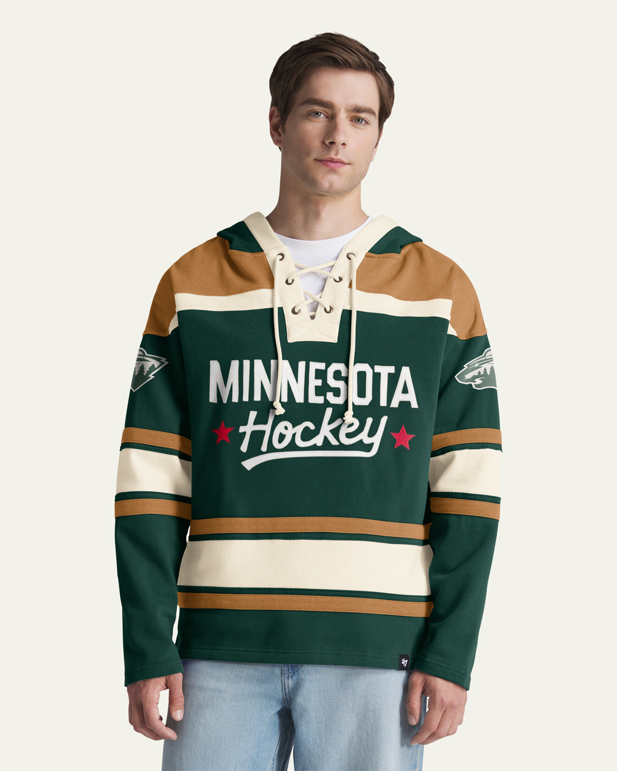 MINNESOTA WILD BLOCK SCRIPT SUPERIOR '47 LACER HOOD