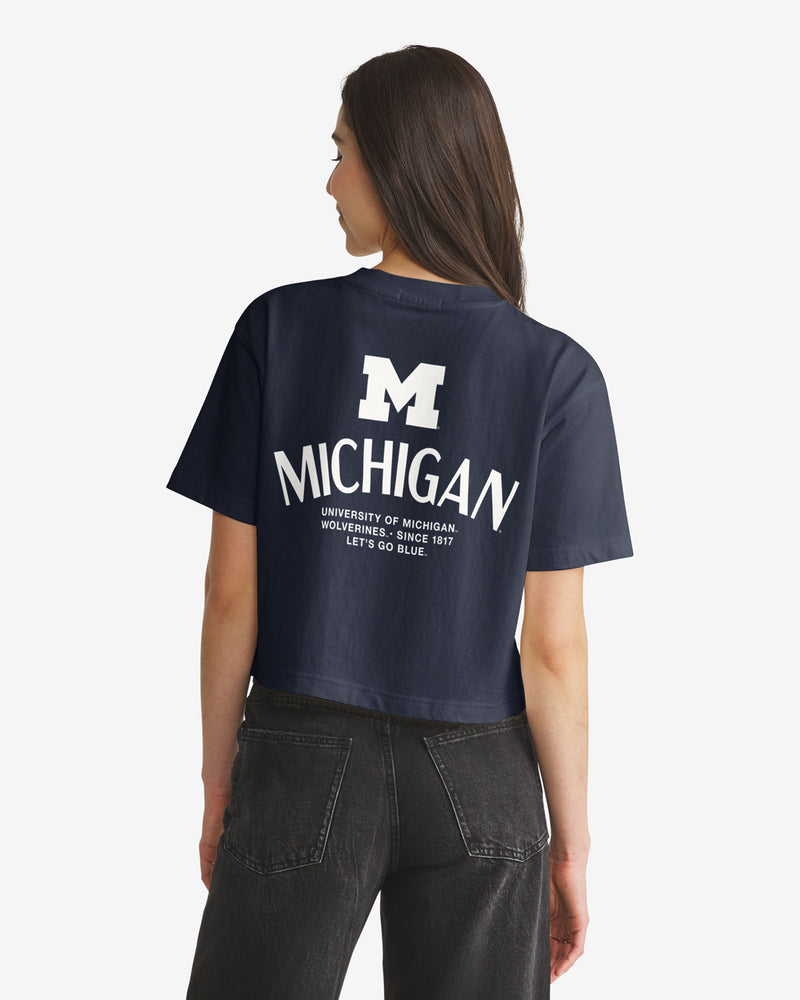 MICHIGAN WOLVERINES HADRIAN '47 FOUNDATION CROP TEE WOMENS