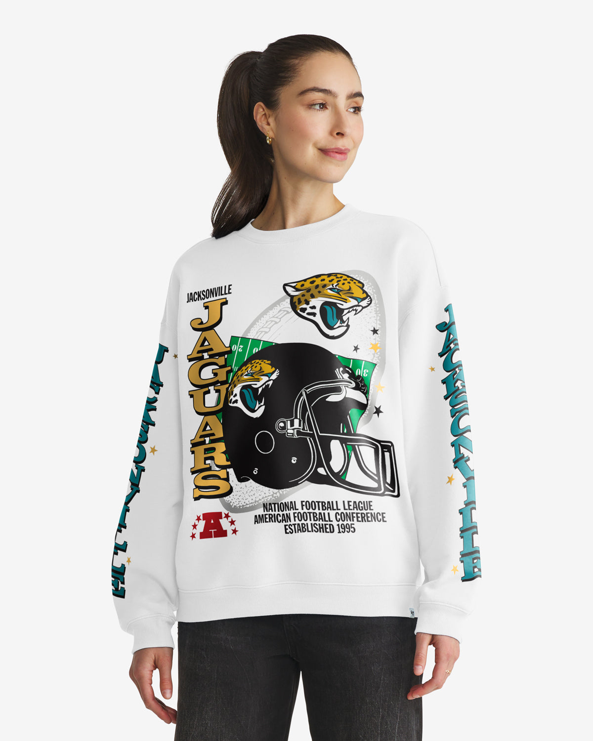 JACKSONVILLE JAGUARS THUNDEROUS '47 WOMEN'S OVERSIZED CREW - White