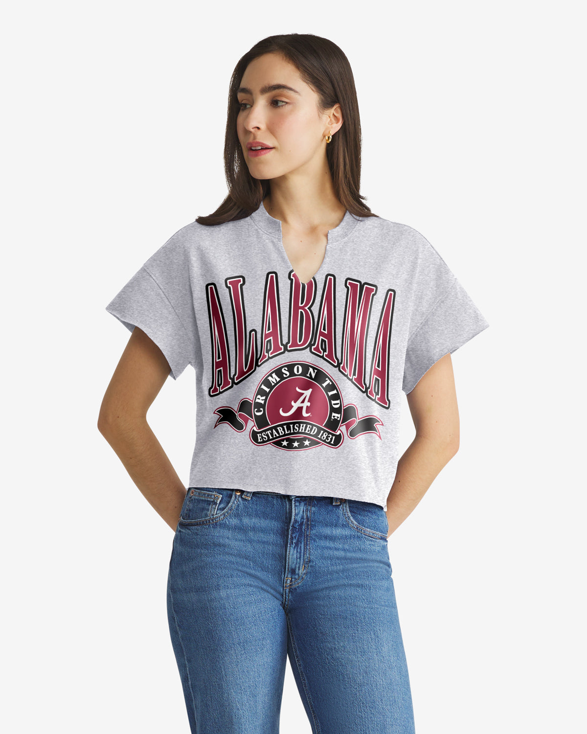 ALABAMA CRIMSON TIDE BANNERS OUT '47 OVERSIZED NOTCH NECK TEE WOMENS