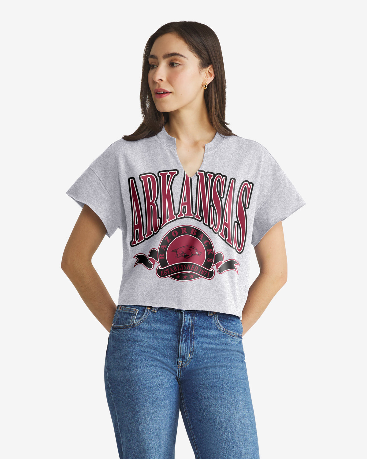 ARKANSAS RAZORBACKS BANNERS OUT '47 OVERSIZED NOTCH NECK TEE WOMENS