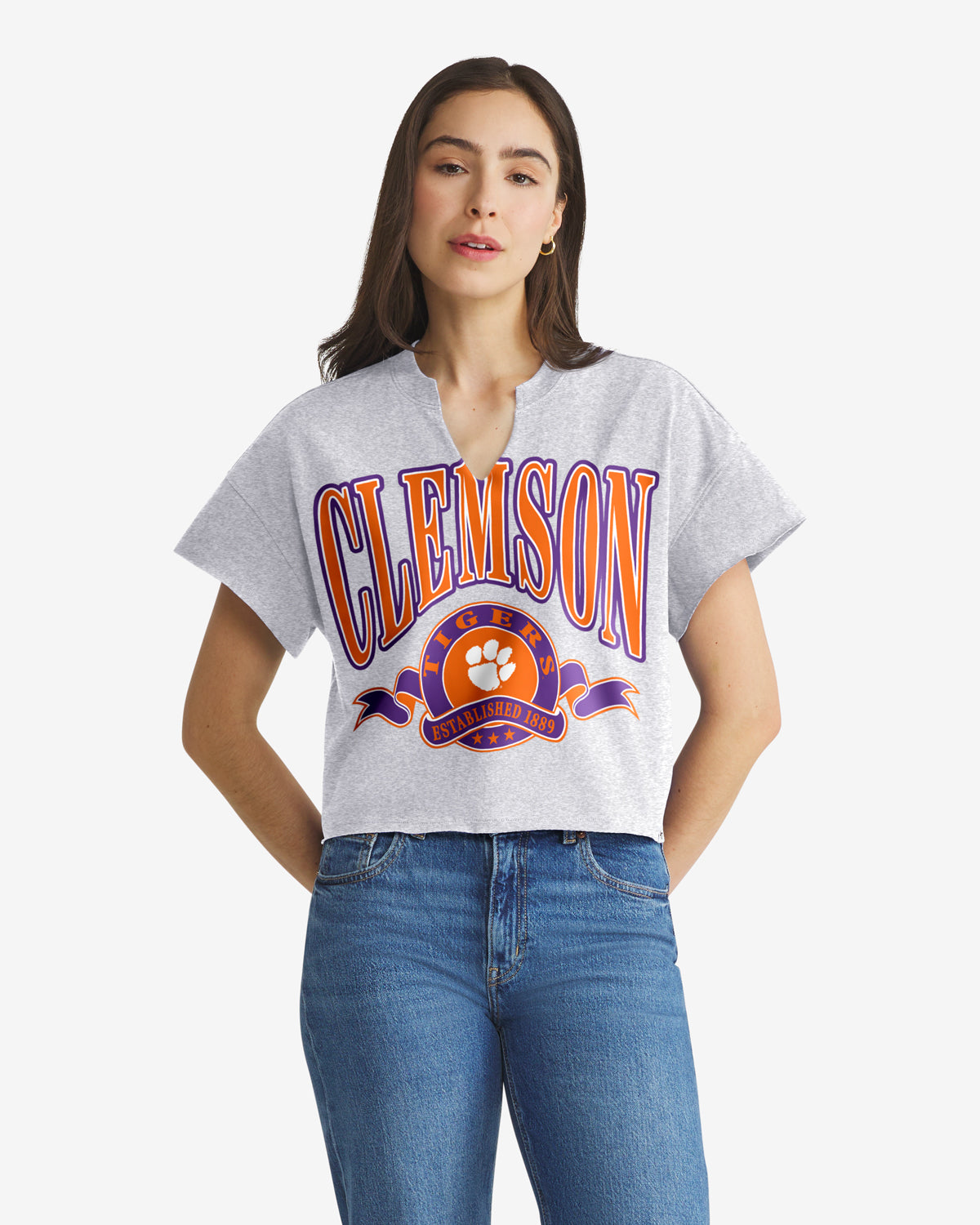 CLEMSON TIGERS BANNERS OUT '47 OVERSIZED NOTCH NECK TEE WOMENS