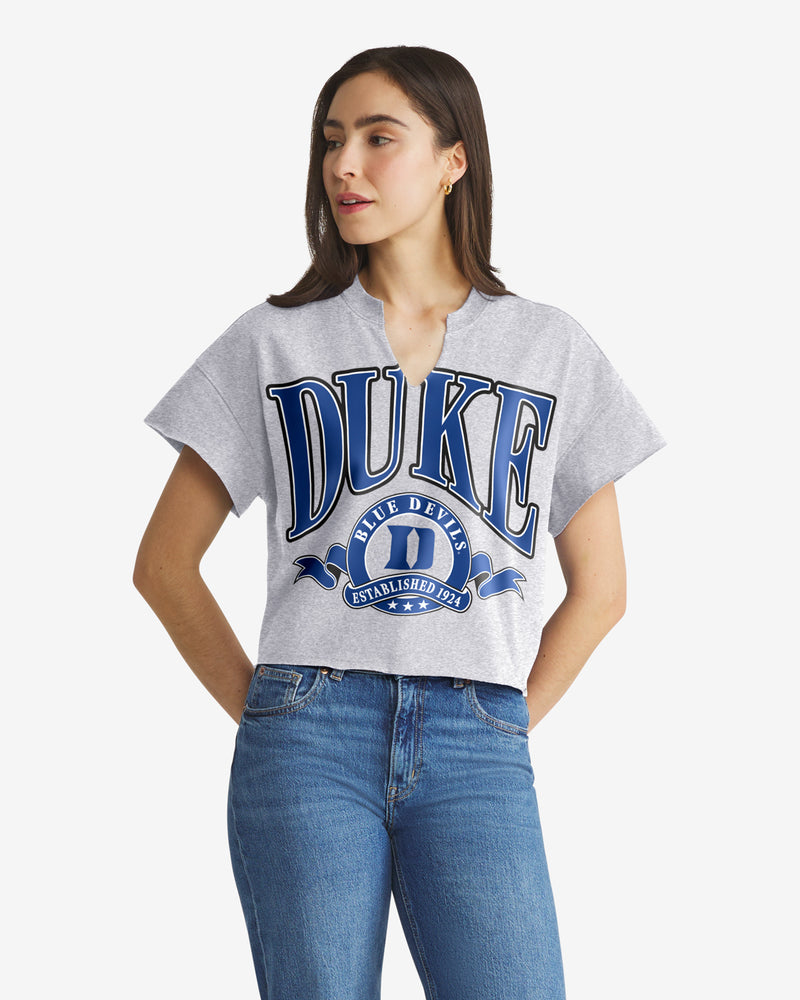 DUKE BLUE DEVILS BANNERS OUT '47 OVERSIZED NOTCH NECK TEE WOMENS
