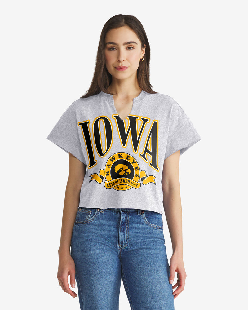 IOWA HAWKEYES BANNERS OUT '47 OVERSIZED NOTCH NECK TEE WOMENS