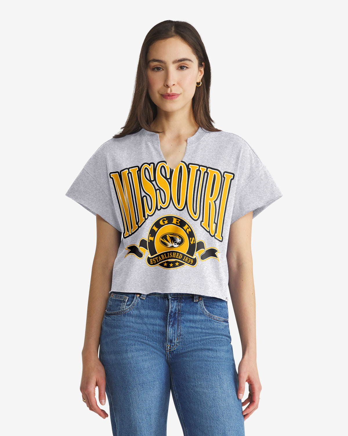 MISSOURI TIGERS BANNERS OUT '47 OVERSIZED NOTCH NECK TEE WOMENS