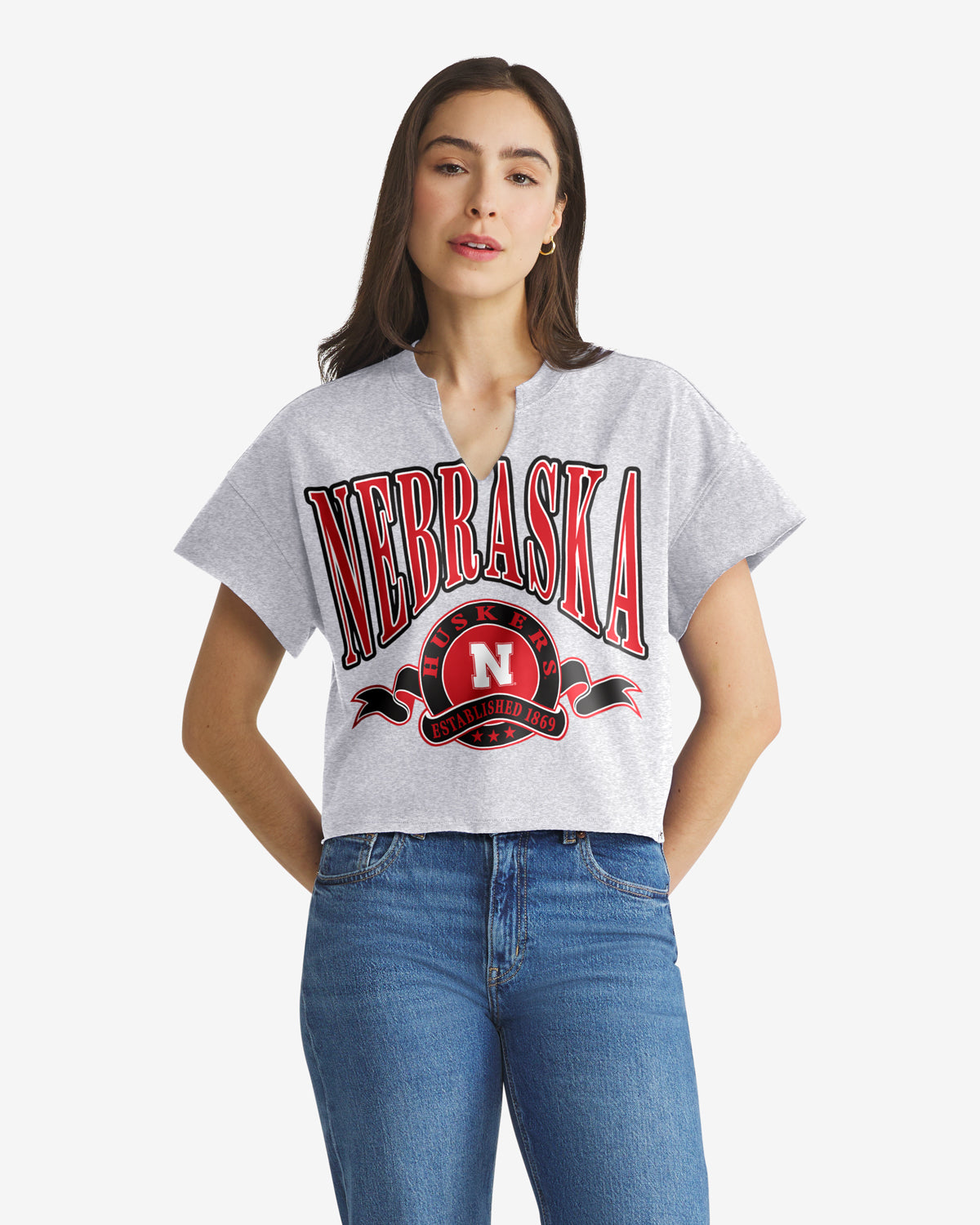 NEBRASKA CORNHUSKERS BANNERS OUT '47 OVERSIZED NOTCH NECK TEE WOMENS