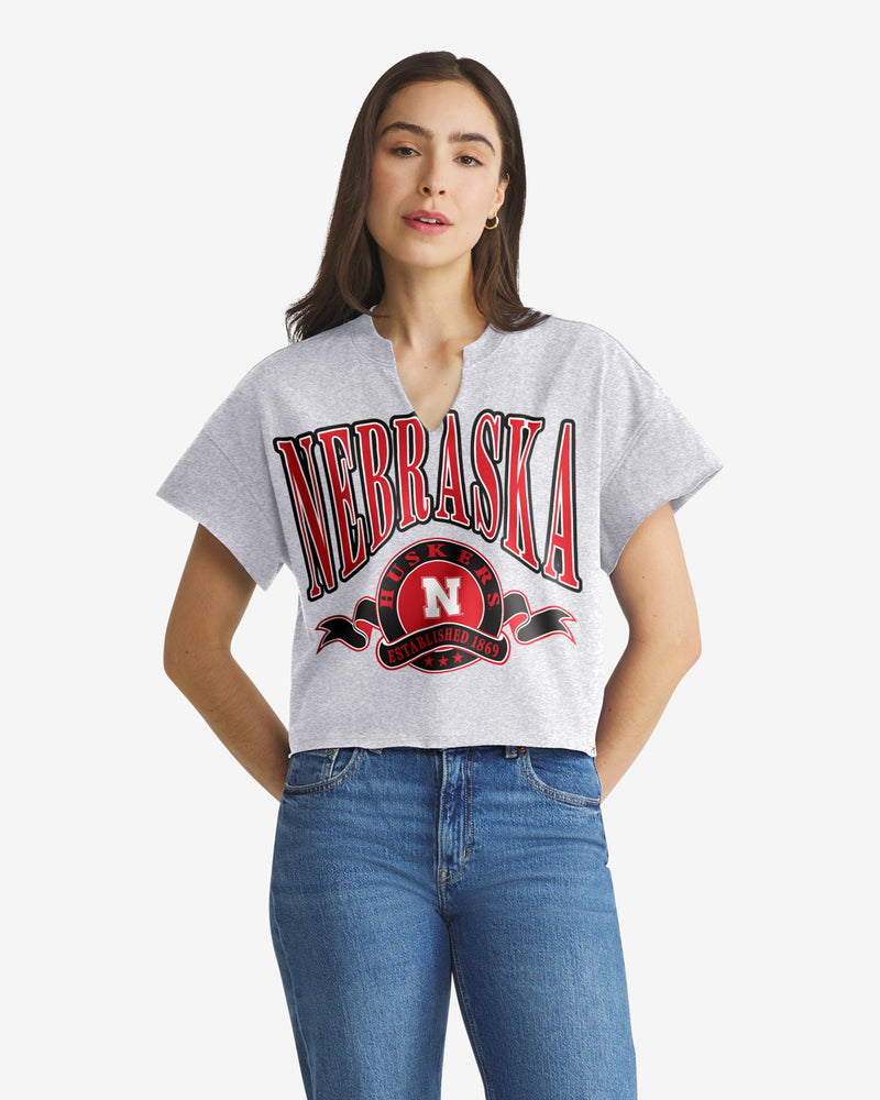 NEBRASKA CORNHUSKERS BANNERS OUT '47 OVERSIZED NOTCH NECK TEE WOMENS