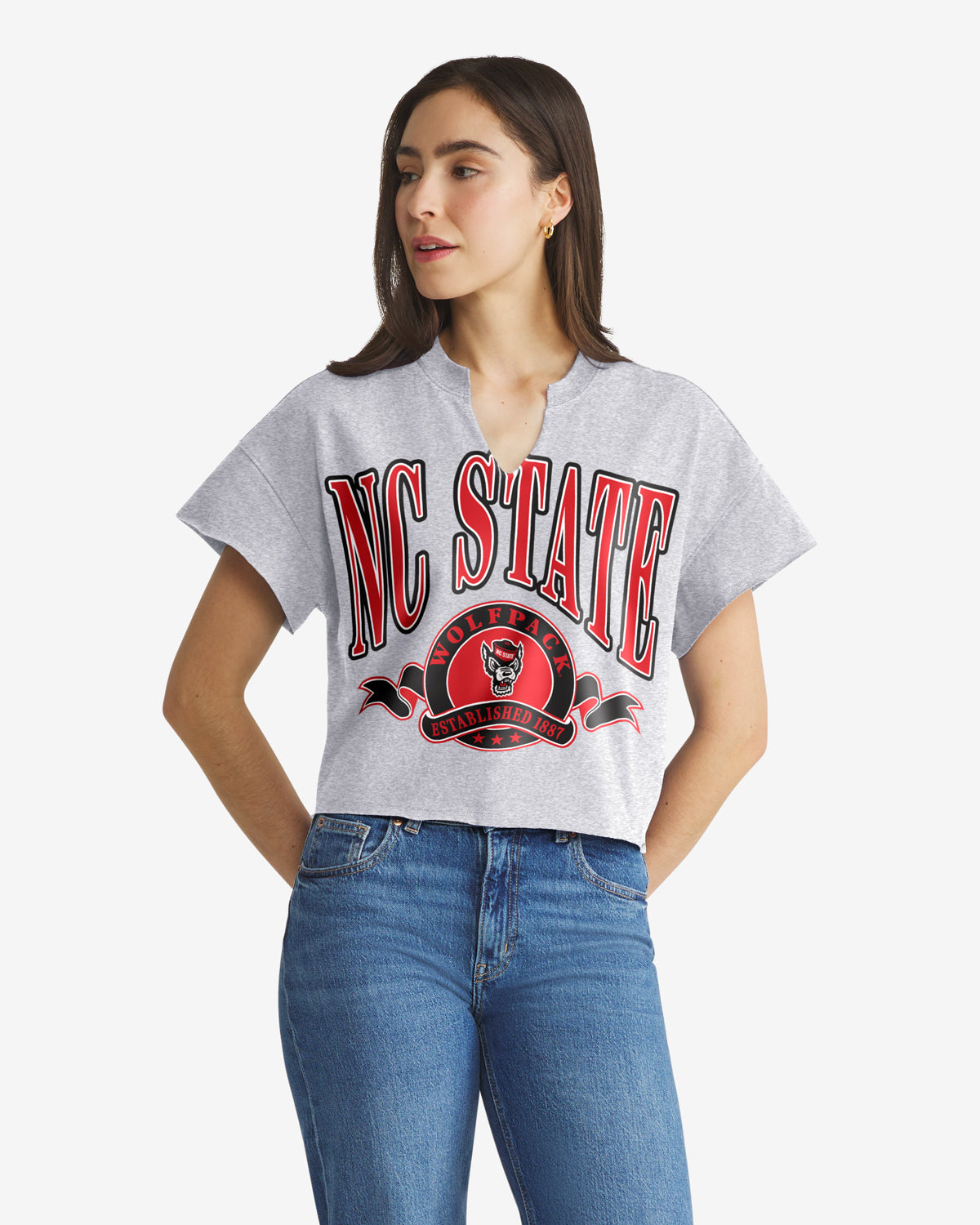 NORTH CAROLINA STATE WOLFPACK BANNERS OUT '47 OVERSIZED NOTCH NECK TEE WOMENS