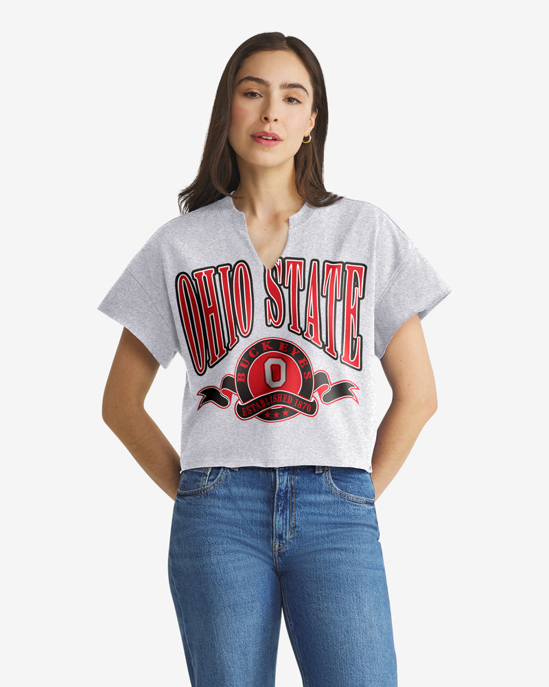 OHIO STATE BUCKEYES BANNERS OUT '47 OVERSIZED NOTCH NECK TEE WOMENS