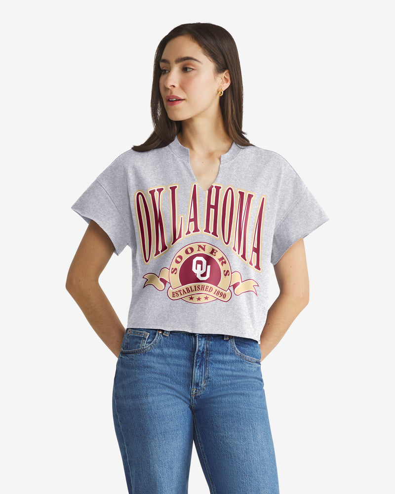 OKLAHOMA SOONERS BANNERS OUT '47 OVERSIZED NOTCH NECK TEE WOMENS