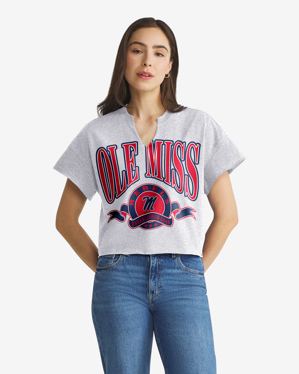 MISSISSIPPI REBELS BANNERS OUT '47 OVERSIZED NOTCH NECK TEE WOMENS