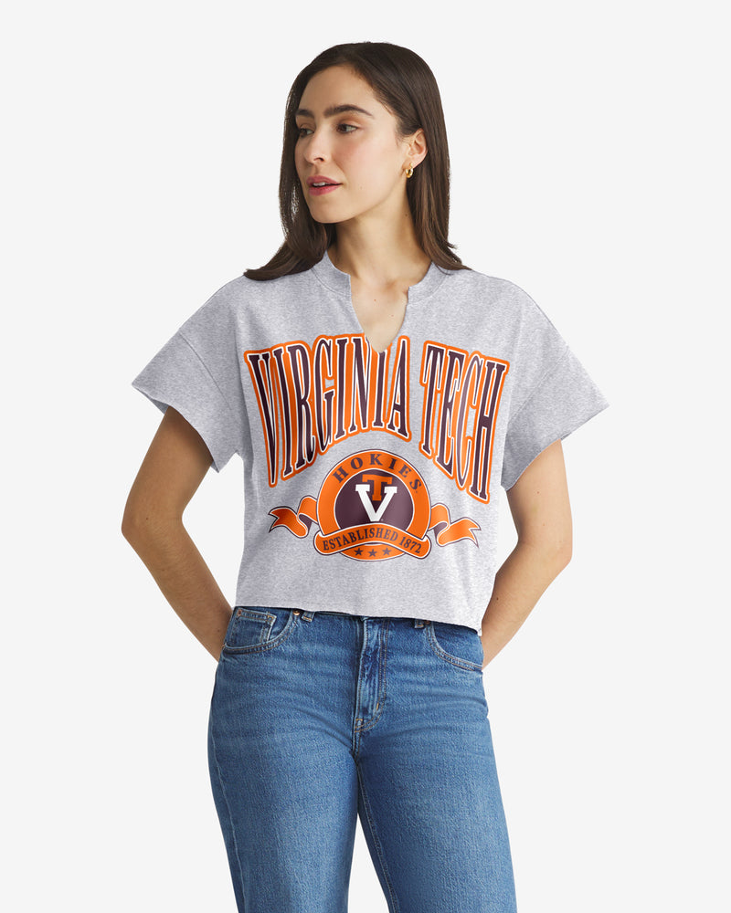 VIRGINIA TECH HOKIES VINTAGE BANNERS OUT '47 OVERSIZED NOTCH NECK TEE WOMENS