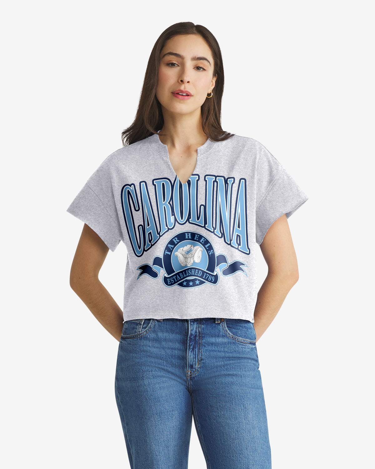 NORTH CAROLINA TAR HEELS UNC VINTAGE BANNERS OUT '47 OVERSIZED NOTCH NECK TEE WOMENS