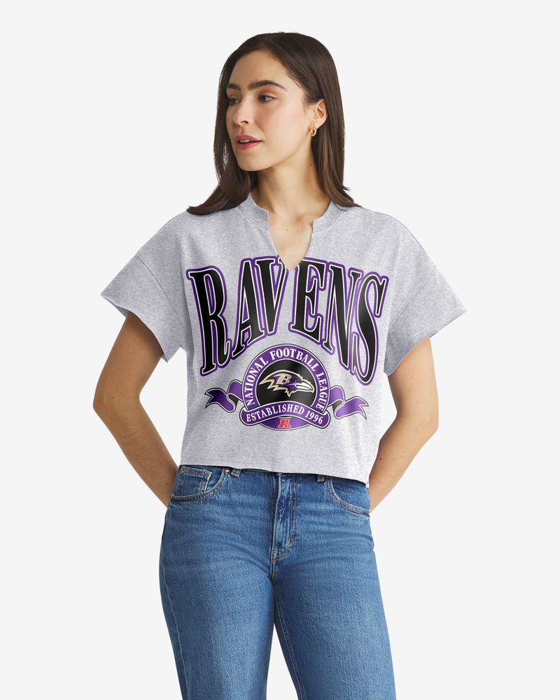 BALTIMORE RAVENS BANNERS OUT '47 OVERSIZED NOTCH NECK TEE WOMENS